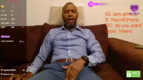 Snapshot of elmorenazogt chatting on January 31, 2:37 am My name is Elmore. Please say hello I like to chat with you. If you have requests or dirty talk please use tip online show from January 31, 2:37 am